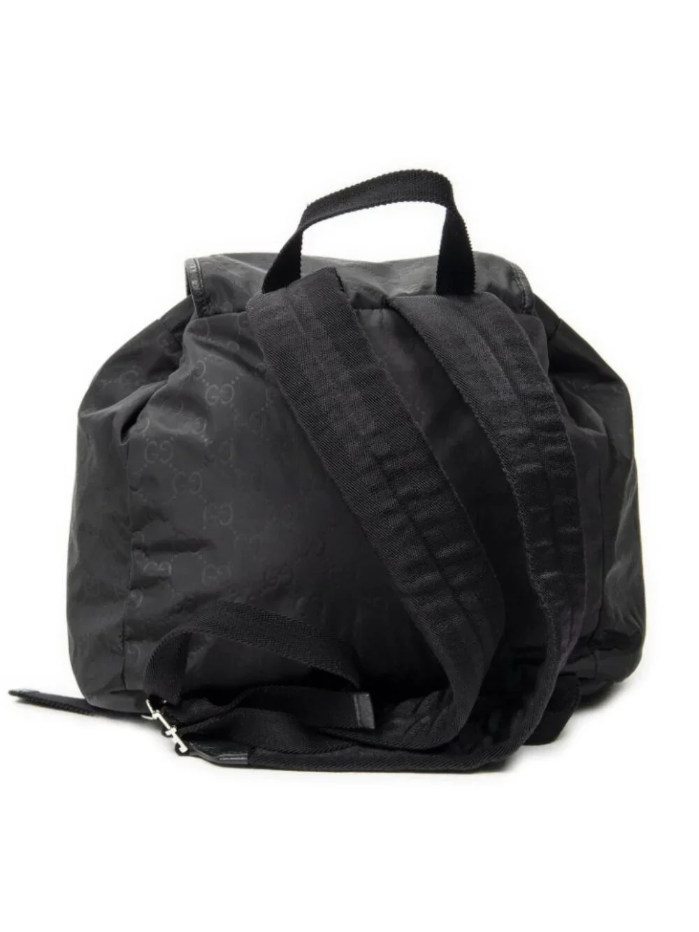Gucci Drawstring Flap Backpack Black GG Nylon Canvas